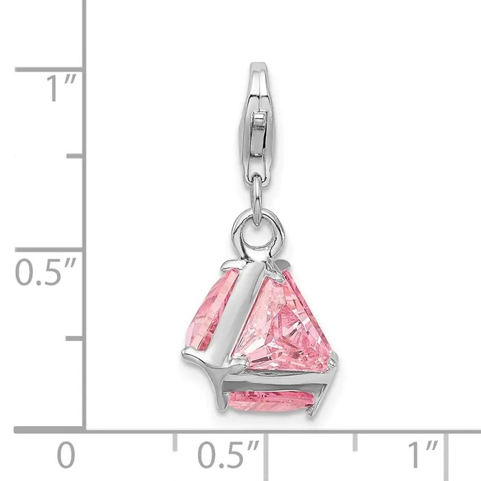 Sterling Silver Amore La Vita Rhodiumplated Polished 3D Pink CZ Charm TreasureFineJewelers Rings