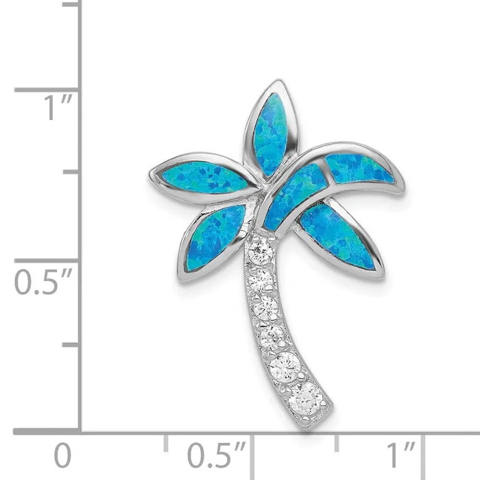 Sterling Silver CZ Blue Inlay Created Opal Palm Tree Pendant TreasureFineJewelers Necklaces