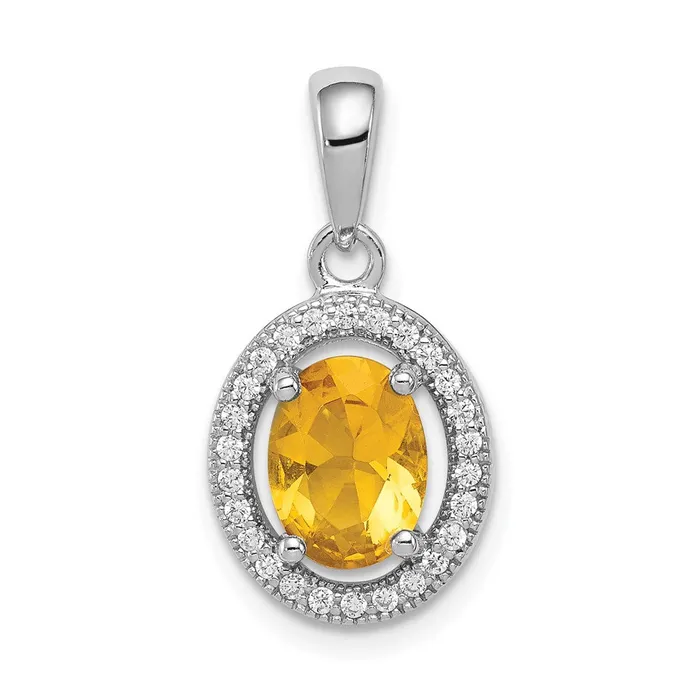 Sterling Silver Rhodplated Yellow and White CZ Oval Pendant TreasureFineJewelers Necklaces