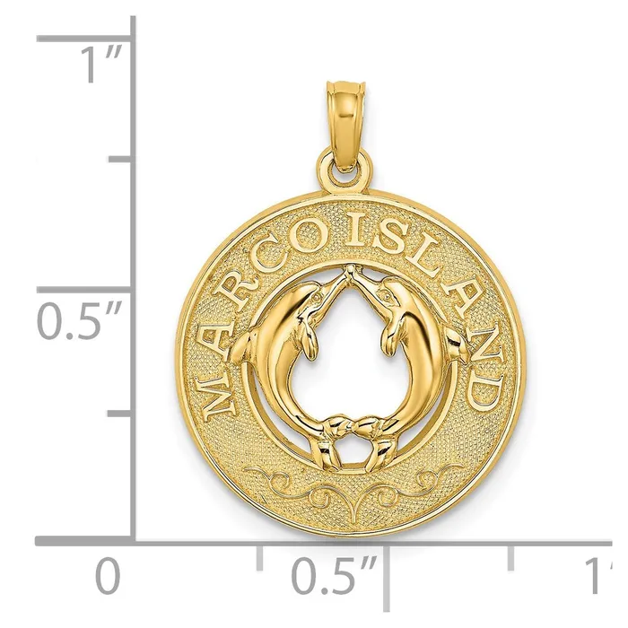 TreasureFineJewelers 14K MARCO ISLAND Circle w Dolphins Charm Charm Necklaces