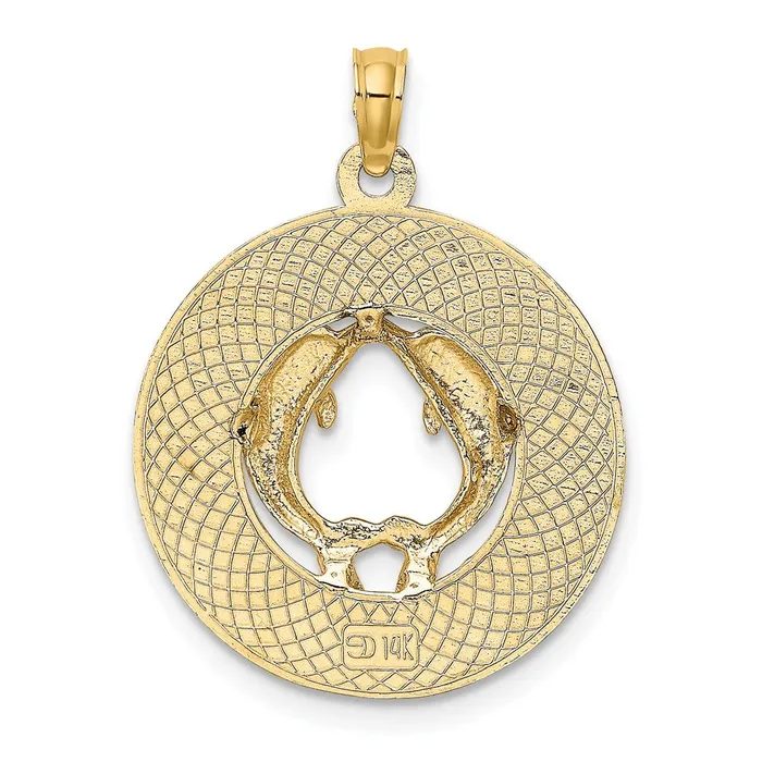 TreasureFineJewelers 14K MARCO ISLAND Circle w Dolphins Charm Charm Necklaces