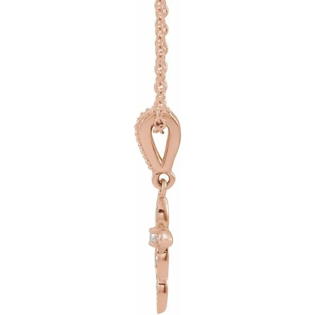 TreasureFineJewelers 14K Rose Gold 03 CTW Natural Diamond Petite VintageInspired 1618 Cross Necklace Necklaces