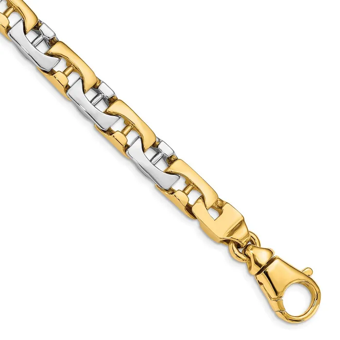 TreasureFineJewelers 14K Twotone 85 inch 85mm Hand Polished Fancy Link with Fancy Lobster Clasp Bracelet Bracelets
