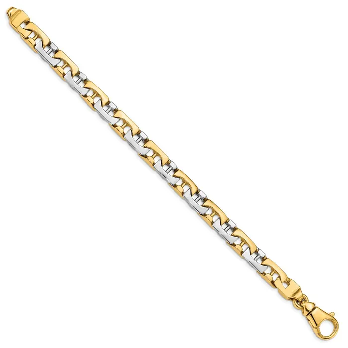 TreasureFineJewelers 14K Twotone 85 inch 85mm Hand Polished Fancy Link with Fancy Lobster Clasp Bracelet Bracelets