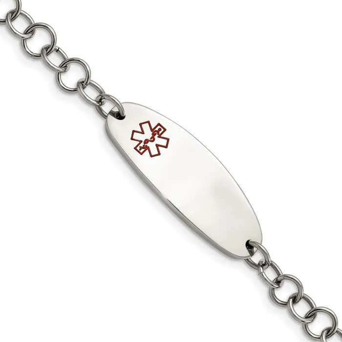 TreasureFineJewelers Bracelets Chisel Stainless Steel Polished with Red Enamel Medical ID 725 inch Open Link Bracelet TreasureFineJewelers Bracelets Chisel Stainless Steel Polished with Red Enamel Medical ID 725 inch Open Link Bracelet
