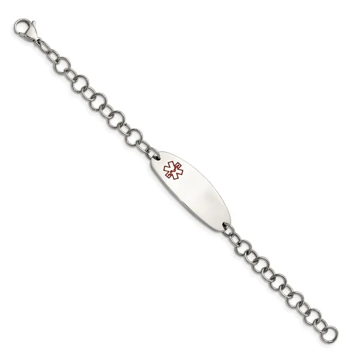 TreasureFineJewelers Bracelets Chisel Stainless Steel Polished with Red Enamel Medical ID 725 inch Open Link Bracelet
