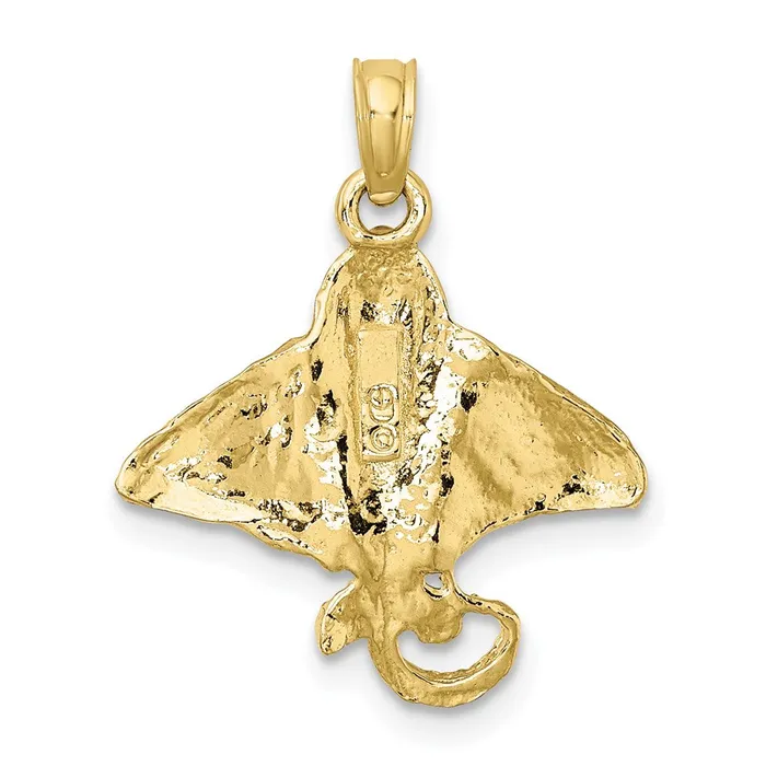TreasureFineJewelers Charm Necklaces 10K Textured Spotted Eagle Ray Charm