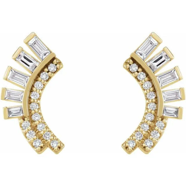 TreasureFineJewelers Earrings 14K Yellow Gold 13 CTW Natural Diamond Fan Earrings