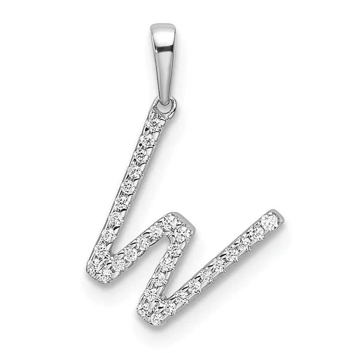 TreasureFineJewelers Necklaces 14K White Gold Diamond Letter W Initial Pendant TreasureFineJewelers Necklaces 14K White Gold Diamond Letter W Initial Pendant
