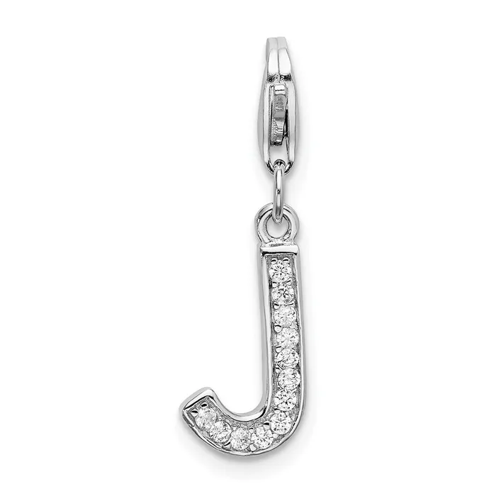 TreasureFineJewelers Necklaces Amore La Vita Sterling Silver Rhodiumplated Polished CZ Letter J Initial Charm with Fancy Lobster Clasp