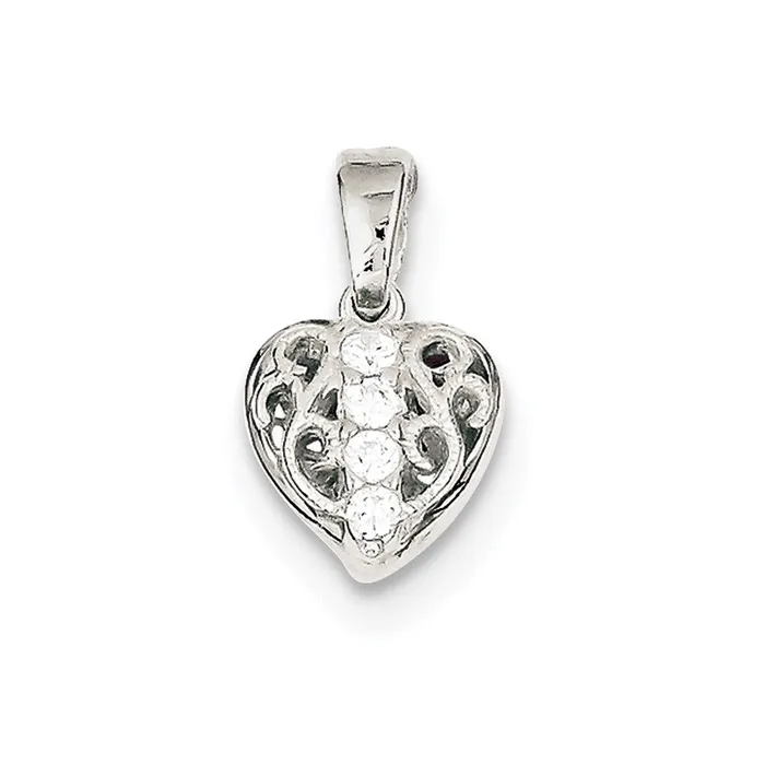 TreasureFineJewelers Necklaces Sterling Silver CZ Heart Pendant