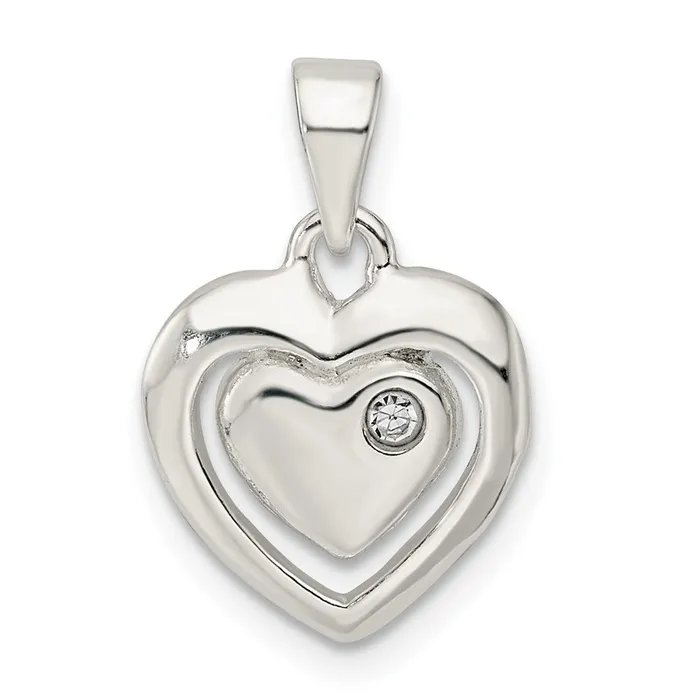 TreasureFineJewelers Necklaces Sterling Silver Polished Crystal Heart Pendant