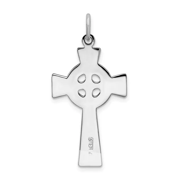 TreasureFineJewelers Necklaces Sterling Silver Rhodiumplated Celtic Cross Pendant