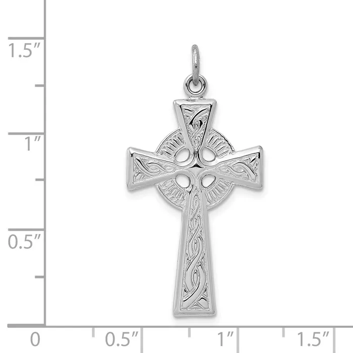 TreasureFineJewelers Necklaces Sterling Silver Rhodiumplated Celtic Cross Pendant