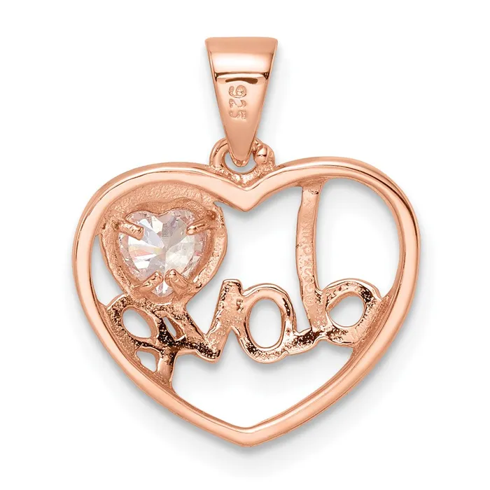 TreasureFineJewelers Necklaces Sterling Silver Rose Tone CZ Love Heart Pendant