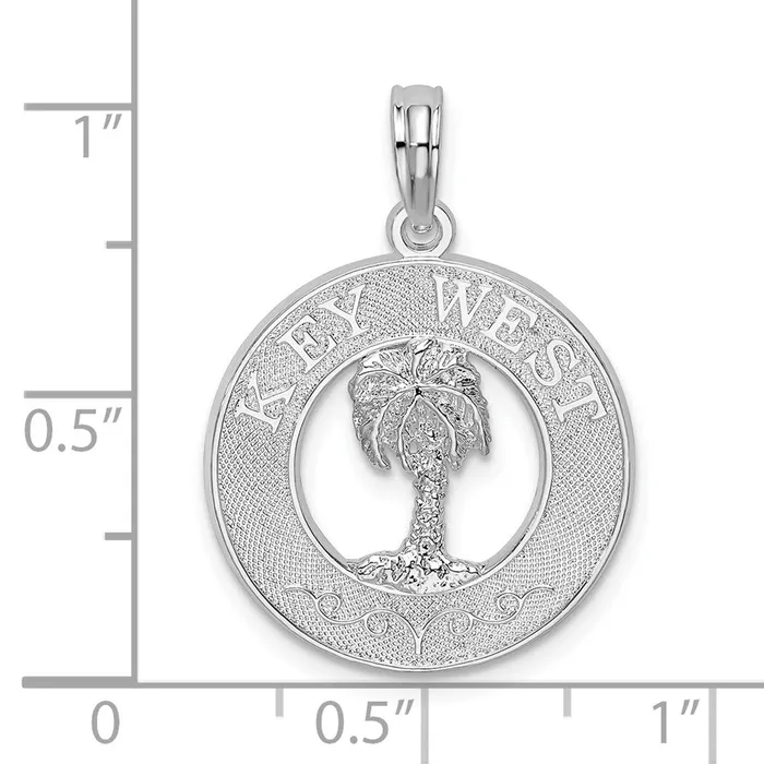 TreasureFineJewelers Necklaces Sterling Silver Textured Key West wPalm Tree Pendant