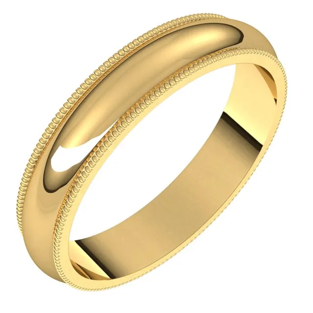 TreasureFineJewelers Rings 10K Yellow Gold 4 mm Milgrain Half Round Wedding Band