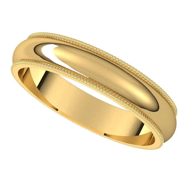 TreasureFineJewelers Rings 10K Yellow Gold 4 mm Milgrain Half Round Wedding Band