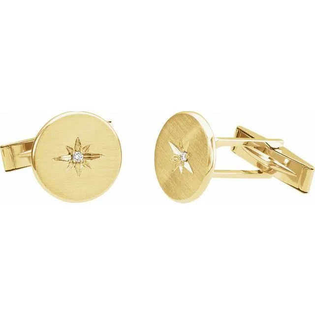TreasureFineJewelers Rings 14K Yellow 03 CTW Diamond Starburst Mens Cuff Links