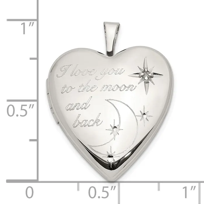 TreasureFineJewelers Rings Sterling Silver 20mm LOVE TO THE MOON Diamond Heart Locket