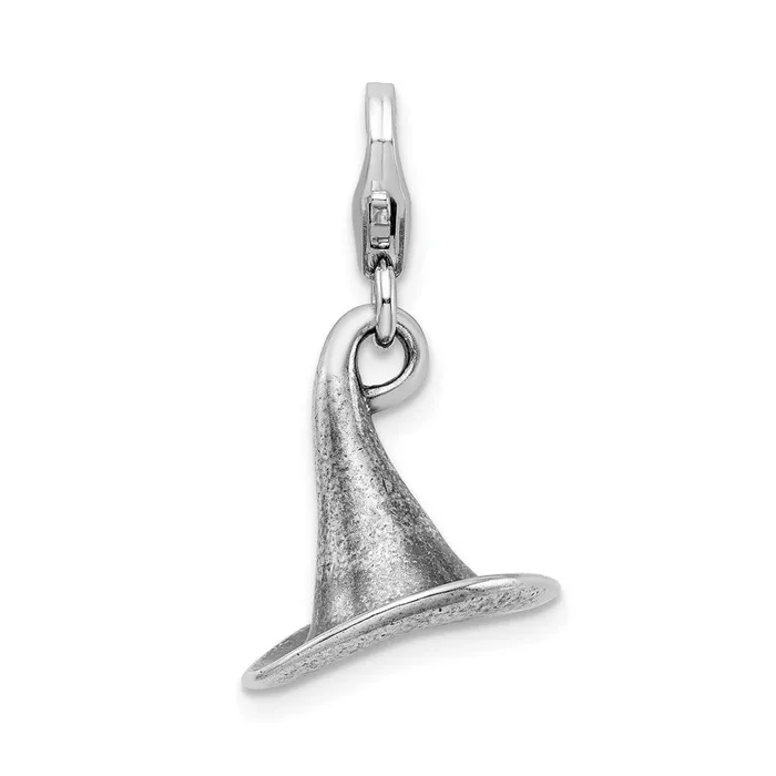 TreasureFineJewelers Rings Sterling Silver Amore La Vita Rhodiumpl 3D Antiqued Witches Hat Charm