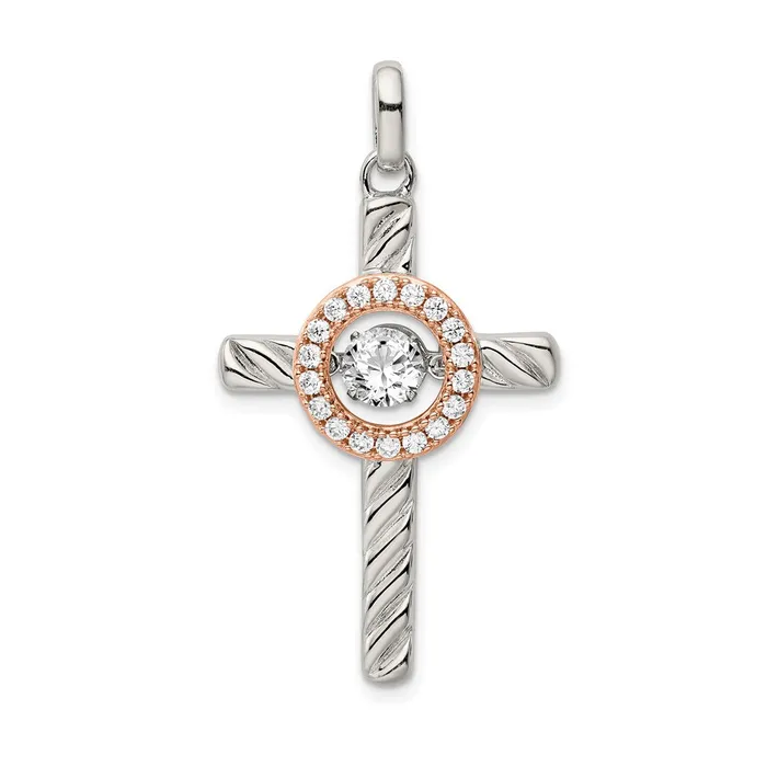 TreasureFineJewelers Rings Sterling Silver Platplate Rose Goldtone Vibrant Swar Zirconia Cross Pen