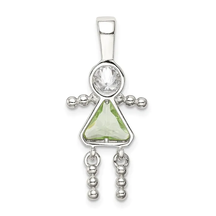 TreasureFineJewelers Sterling Silver CZ August Glass Girl Pendant Necklaces