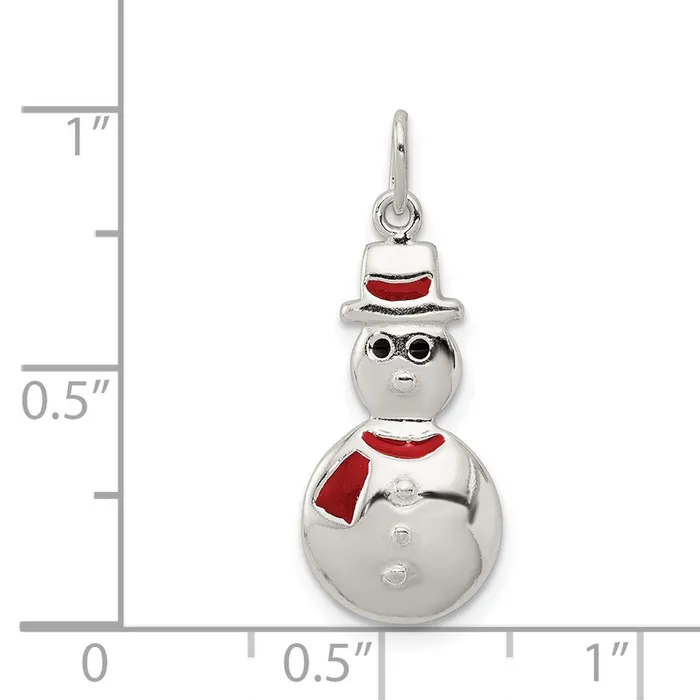 TreasureFineJewelers Sterling Silver Polished Enamel Snowman Pendant Necklaces