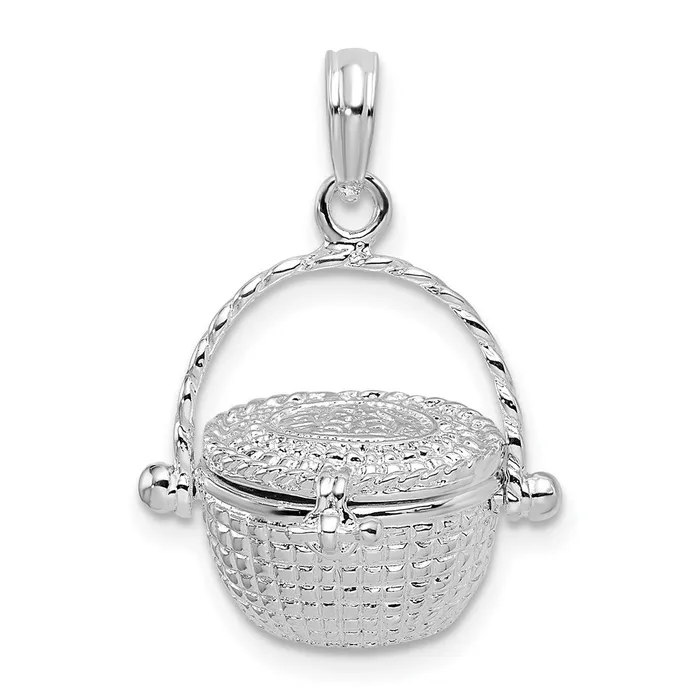 TreasureFineJewelers Sterling Silver Polished Moveable 3D Nantucket Basket Pendant Necklaces