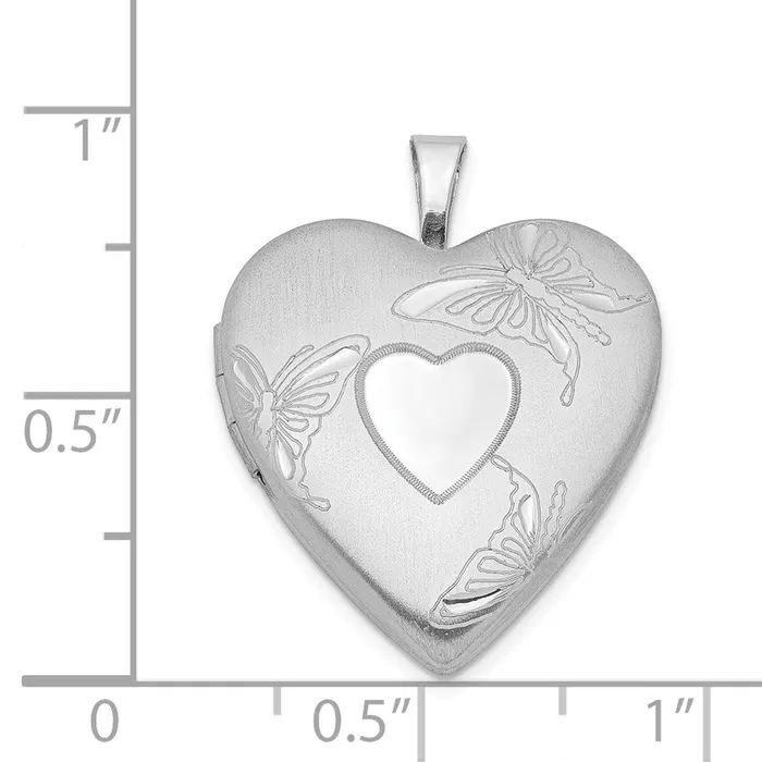 TreasureFineJewelers Sterling Silver Rhodplated 20mm SatinPolished DC Butterfly Heart Locket Rings