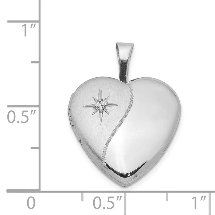 TreasureFineJewelers Sterling Silver Rhodplated PolishedSatin Diamond 16mm DC Heart Locket Rings