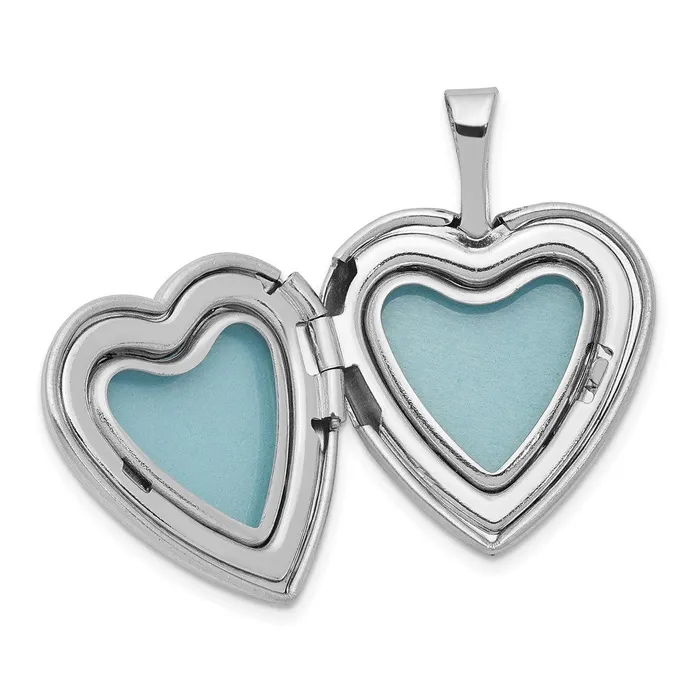 TreasureFineJewelers Sterling Silver Rhodplated PolishedSatin Diamond 16mm DC Heart Locket Rings