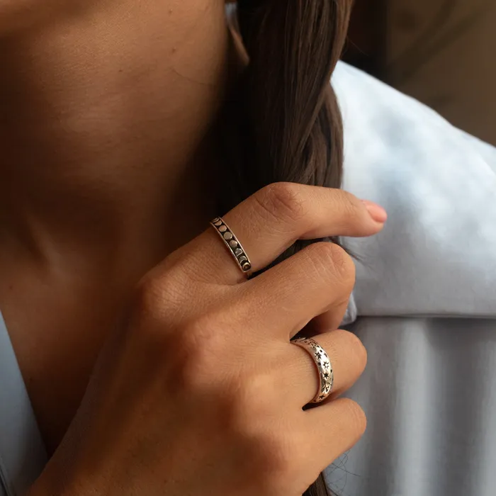 Silver Lotus Rings Silver Moon Phase Band