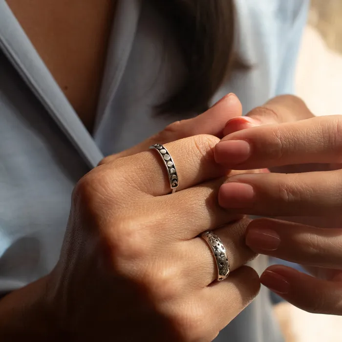 Silver Lotus Rings Silver Moon Phase Band