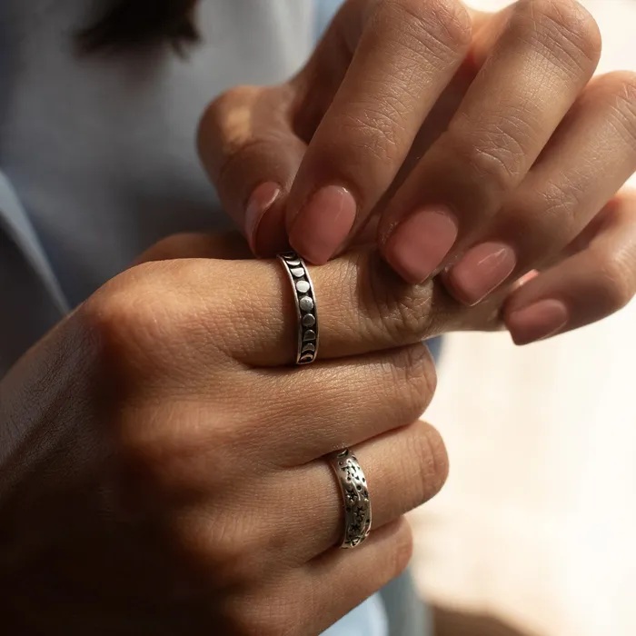 Silver Lotus Rings Silver Moon Phase Band