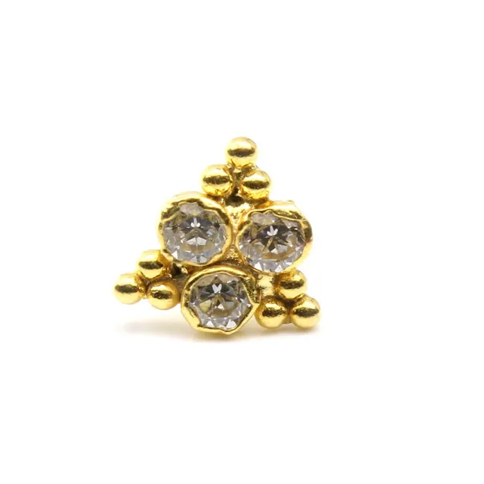 Beautiful Real Gold 14K White CZ Indian nose ring L Bend 22g Karizma Jewels Rings