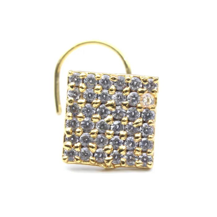 Beautiful Square Indian Style Nose stud White CZ Twisted nose ring 22g Karizma Jewels Rings