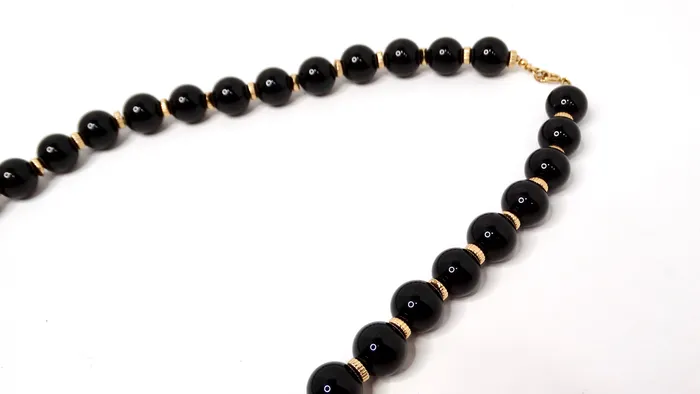 Black Onyx 14k Yellow Gold Beaded Necklace Vintage by Misty Necklaces