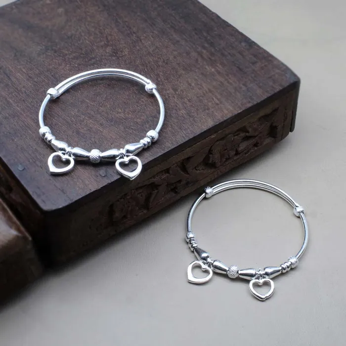 Cute Heart Real 925 Silver Kids Bangles Bracelet Pair Karizma Jewels Bracelets Cute Heart Real 925 Silver Kids Bangles Bracelet Pair Karizma Jewels Bracelets