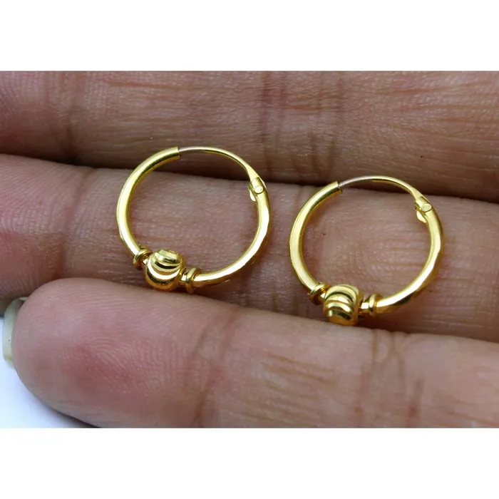 Earrings Karizma Jewels Ethnic Indian Hinged Hoop EARRINGS 14k Solid Yellow Gold Pair
