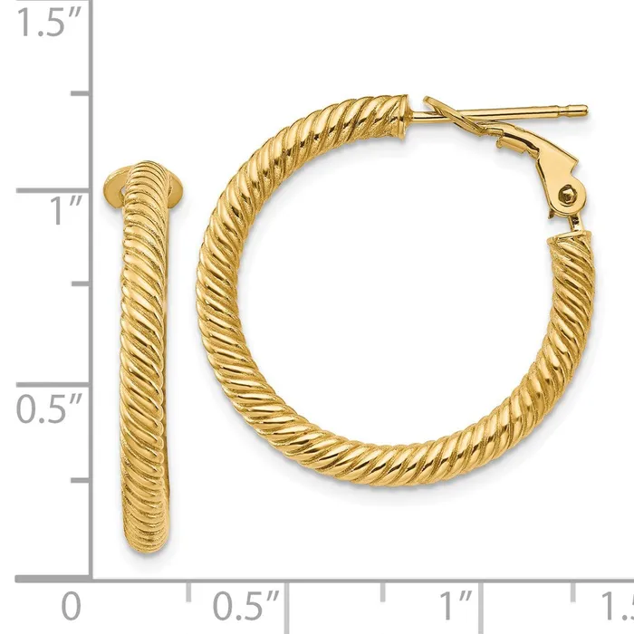 Earrings WB Choice Jewelry 14k 3x20mm Twisted Round Omega Back Hoop EarringsWBCPRE943