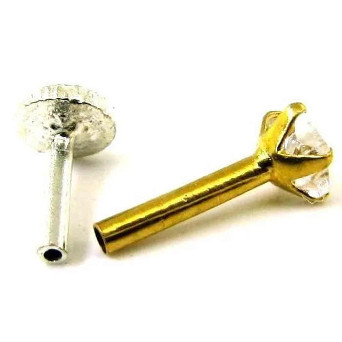 Karizma Jewels Earrings 2pc Lot Indian Style Body Piercing Jewelry Nose Pinstud Solid Real 14k Yellow Gold