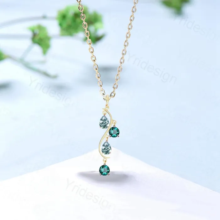 Necklaces PENFINE Unique Pear Shaped Moss Agate Pendant Necklace Alternative Green Agate Emerald necklace Vintage Snake Willow Dream Catcher Promise Gift Girl Necklaces PENFINE Unique Pear Shaped Moss Agate Pendant Necklace Alternative Green Agate Emerald necklace Vintage Snake Willow Dream Catcher Promise Gift Girl