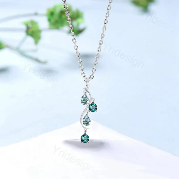 Necklaces PENFINE Unique Pear Shaped Moss Agate Pendant Necklace Alternative Green Agate Emerald necklace Vintage Snake Willow Dream Catcher Promise Gift Girl Necklaces PENFINE Unique Pear Shaped Moss Agate Pendant Necklace Alternative Green Agate Emerald necklace Vintage Snake Willow Dream Catcher Promise Gift Girl