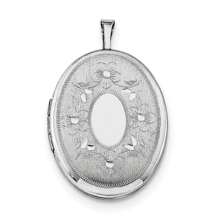 Necklaces WB Choice Jewelry Sterling Silver RHplated 26mm Oval with Flowers Oval Locket NecklaceWBCQLS26518 Necklaces WB Choice Jewelry Sterling Silver RHplated 26mm Oval with Flowers Oval Locket NecklaceWBCQLS26518