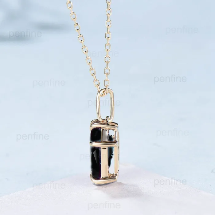 PENFINE Necklaces Natural Minimalist Coffin Shaped black onyx necklace solid 14k 18k rose gold UShaped pendant vintage unique Personalized pendant women