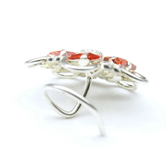 Real Silver Nose Stud Orange White CZ Corkscrew nose ring L Bend Karizma Jewels Rings