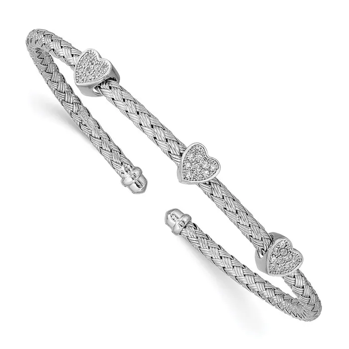 Rings WB Choice Jewelry Sterling Silver Rhodiumplated Braided Cuff CZ w Hearts BangleWBCQB968 Rings WB Choice Jewelry Sterling Silver Rhodiumplated Braided Cuff CZ w Hearts BangleWBCQB968
