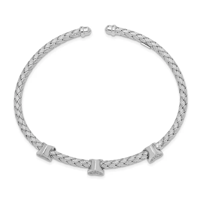Rings WB Choice Jewelry Sterling Silver Rhodiumplated Braided Cuff CZ w Hearts BangleWBCQB968 Rings WB Choice Jewelry Sterling Silver Rhodiumplated Braided Cuff CZ w Hearts BangleWBCQB968