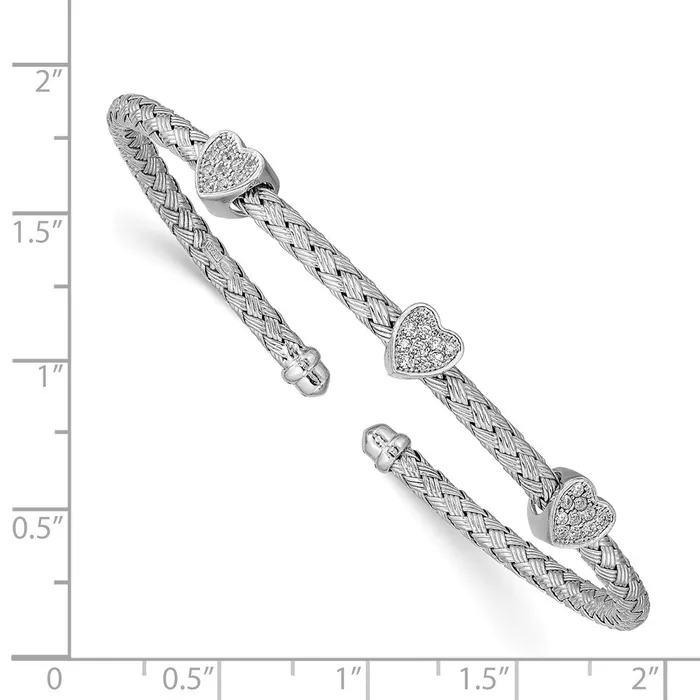 Rings WB Choice Jewelry Sterling Silver Rhodiumplated Braided Cuff CZ w Hearts BangleWBCQB968 Rings WB Choice Jewelry Sterling Silver Rhodiumplated Braided Cuff CZ w Hearts BangleWBCQB968